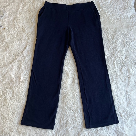 Lauren Ralph Lauren Navy Ribbed Straight Wide Leg Pants Size L - Picture 6 of 9